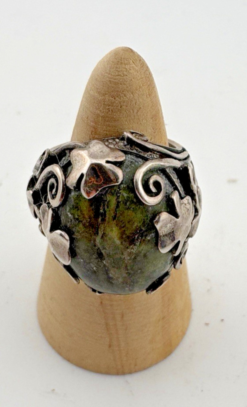 Irish 925 Sterling Silver Connemara Marble Shamrock Design Ring Ireland 6.5-7